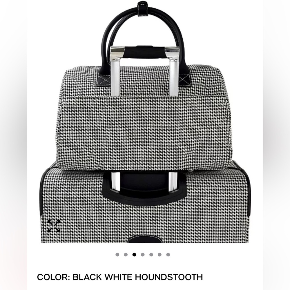 London Fog Classic Satchel Cambridge 16" Black & White Houndstooth Unisex Bag - Picture 13 of 16
